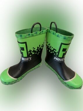 Minecraft Kids Green & Black Rain Boots Unisex Kids size 12